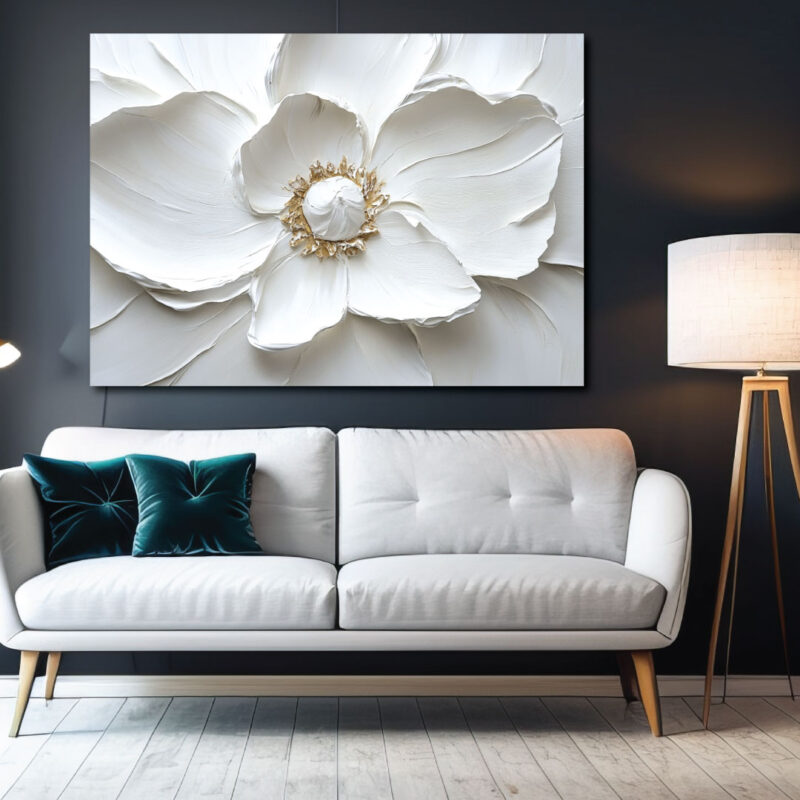 Imagine the serenity of this room. The white flower painting is a calming focal point. Pure bliss.