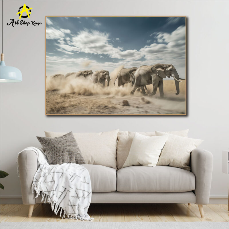 Dusty savannah elephants