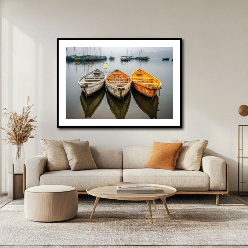 Three rustic fishing boats.