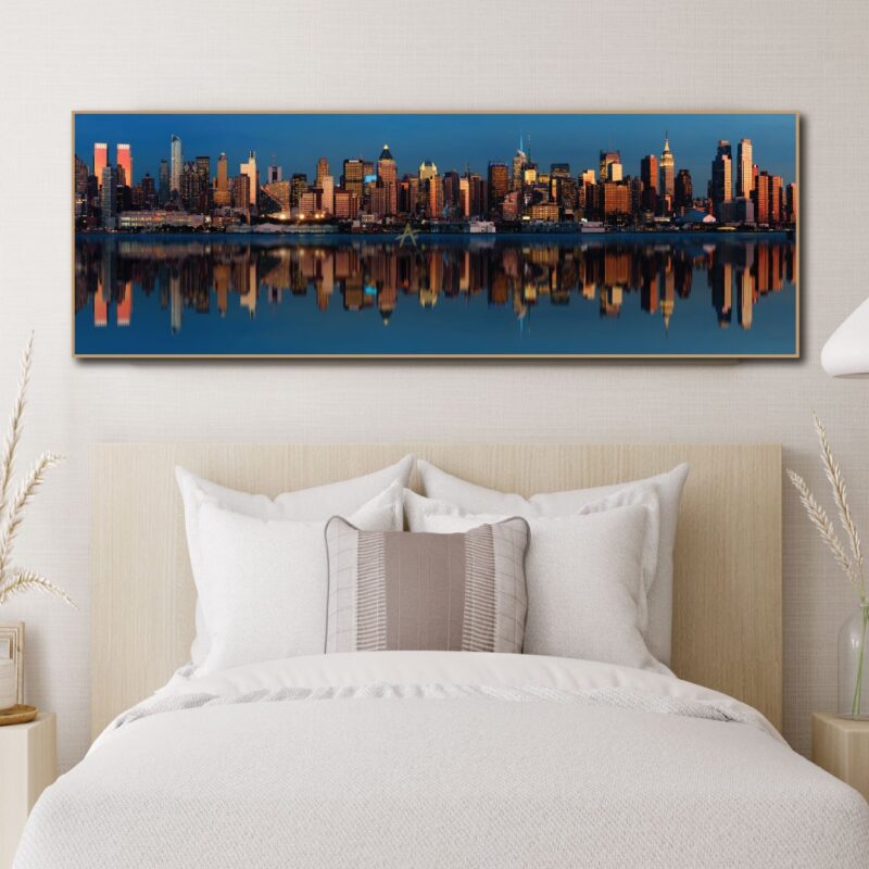 NYC skyline reflection.