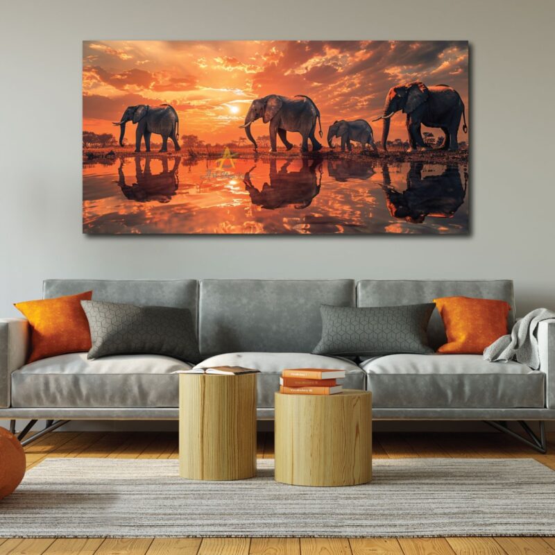 Elephants under the sunset.