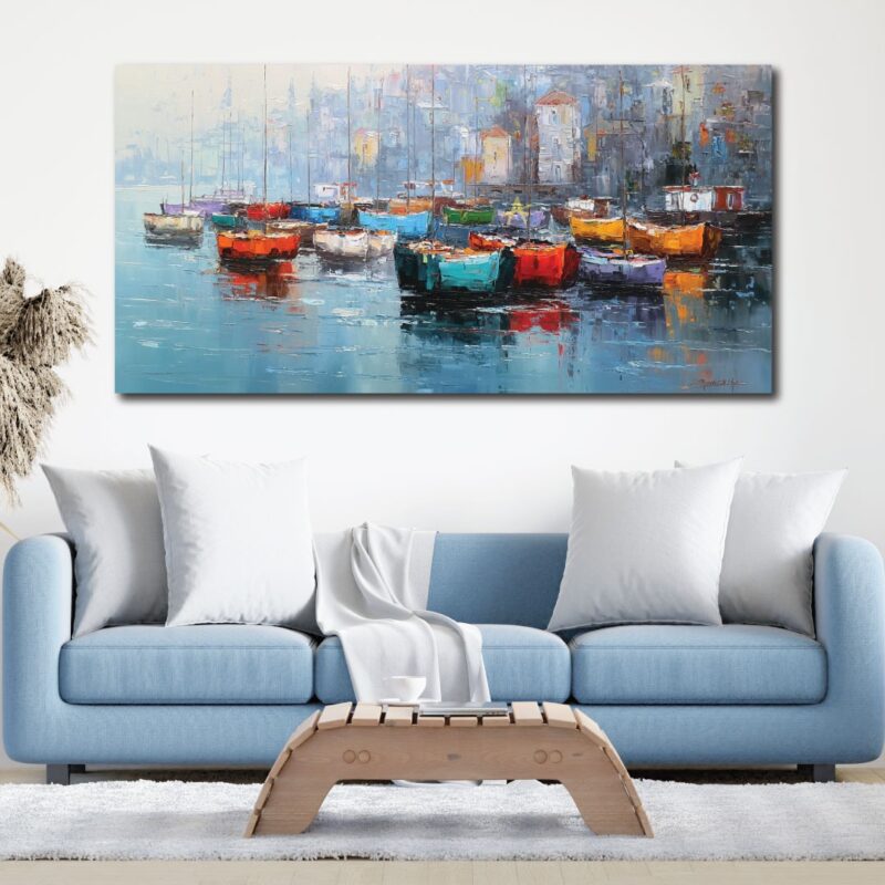 Colorful boats wall art.