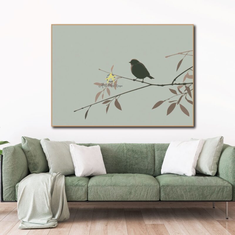 A lone dark bird on canvas.