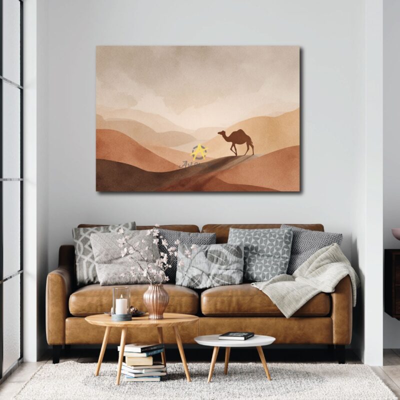 A lone desert camel on canvas.