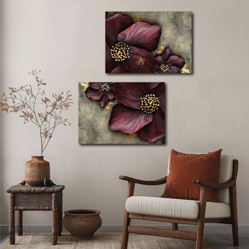 A two piece maroon flower.