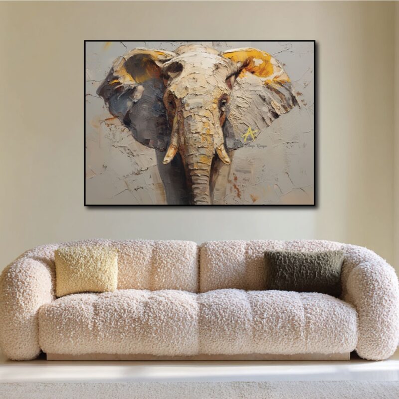 Lone elephant on canvas.