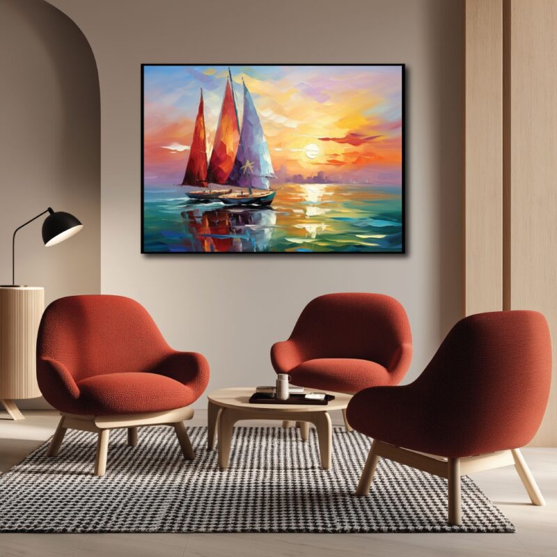 Colorful sailing on canvas.