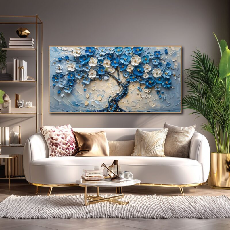 Blue tree framed canvas print.