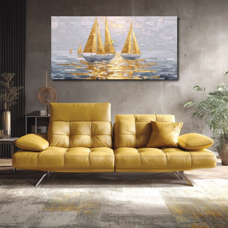 Golden boats canvas art.