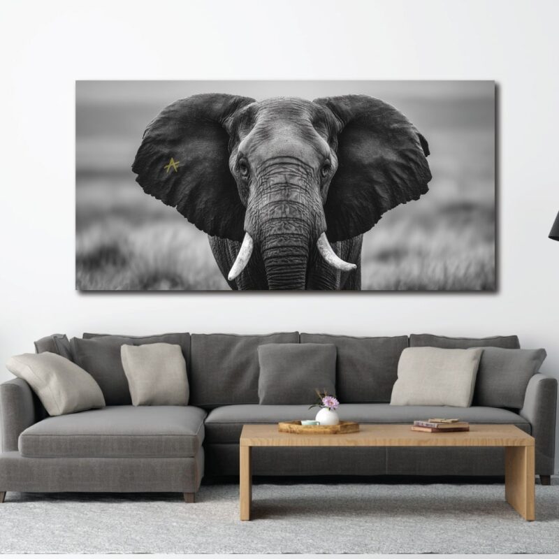 Black and white elephant on canvas.
