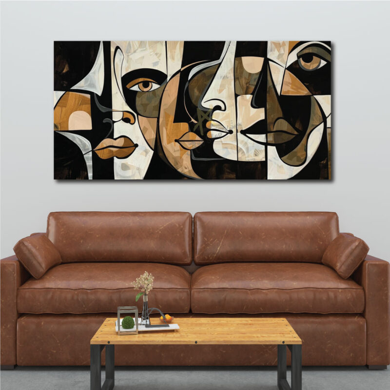 Abstract faces on canvas.