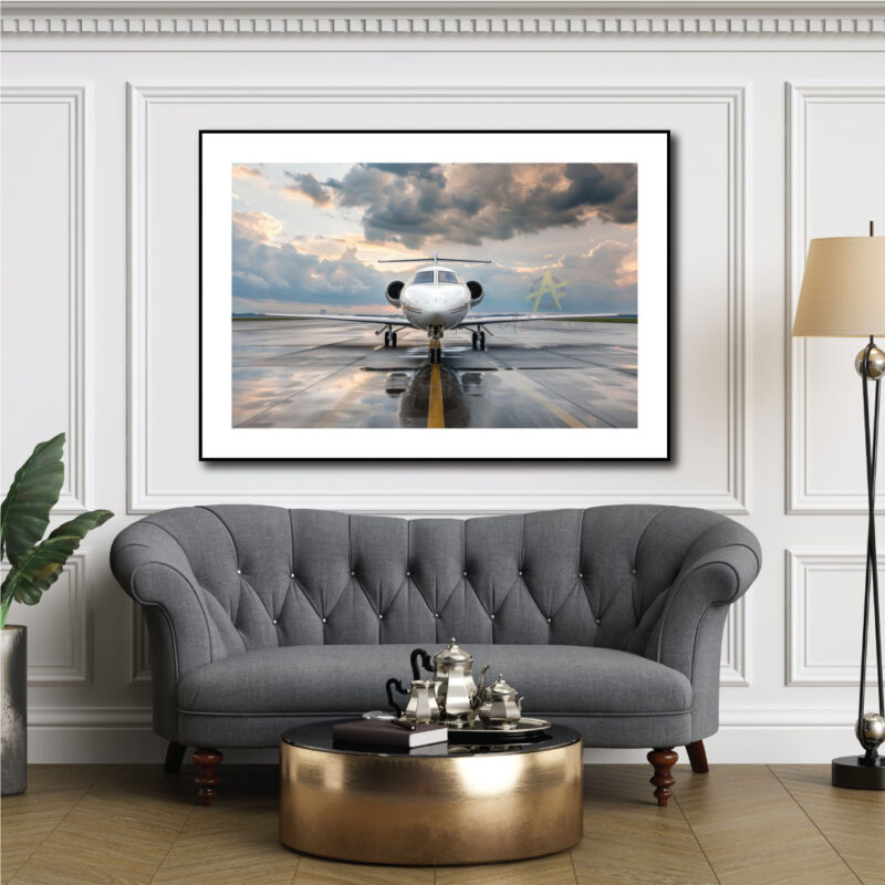 A plane take off artwork.
