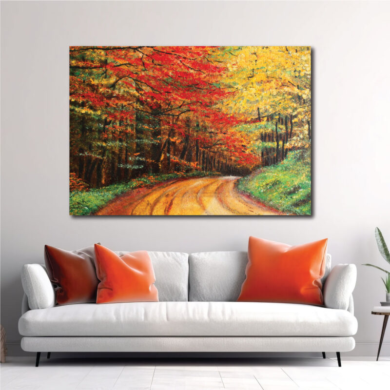 A canvas of an autumn path.