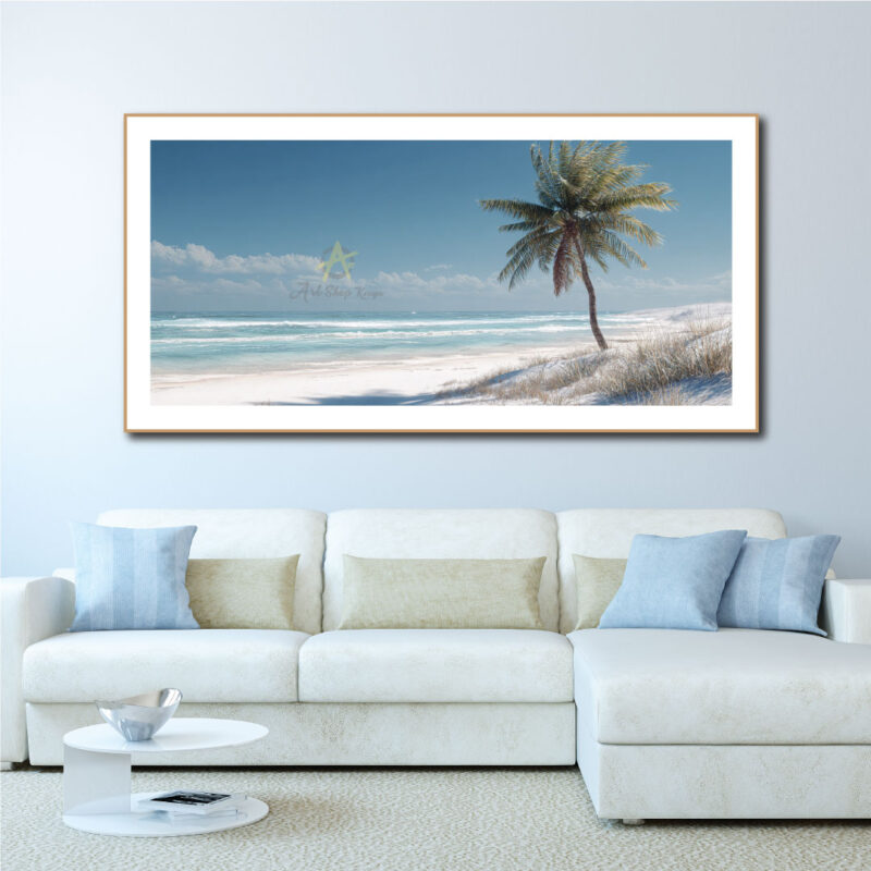 Blue beach canvas art.