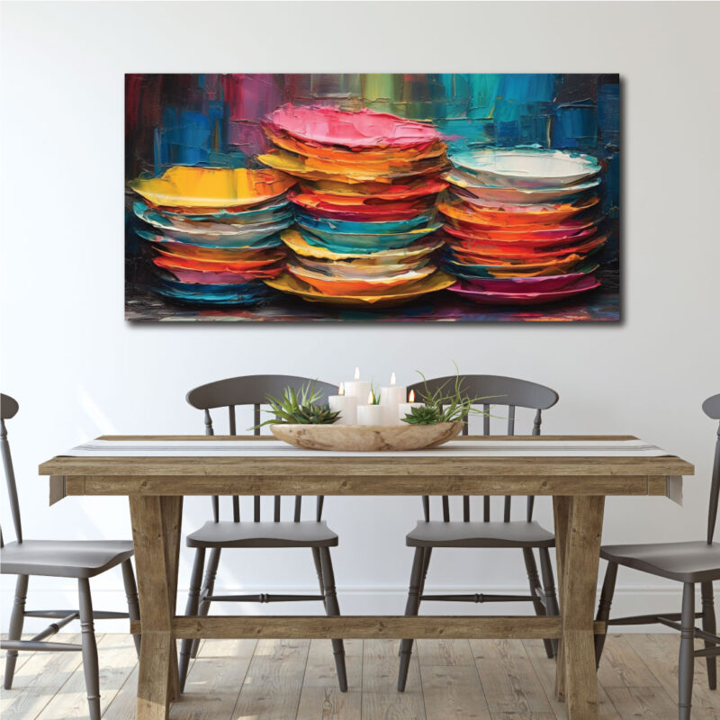 stacks of plates on canvas.