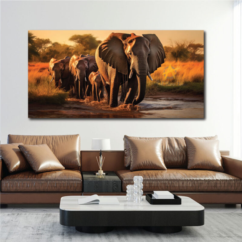 Elephants on the savannah's sunset.