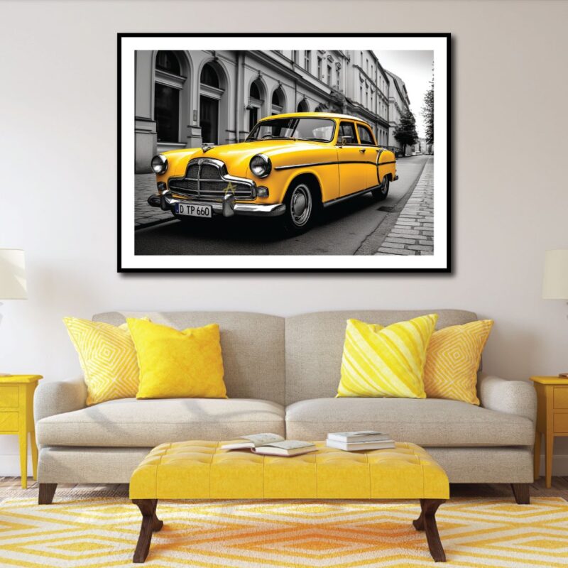A yellow car canvas art.