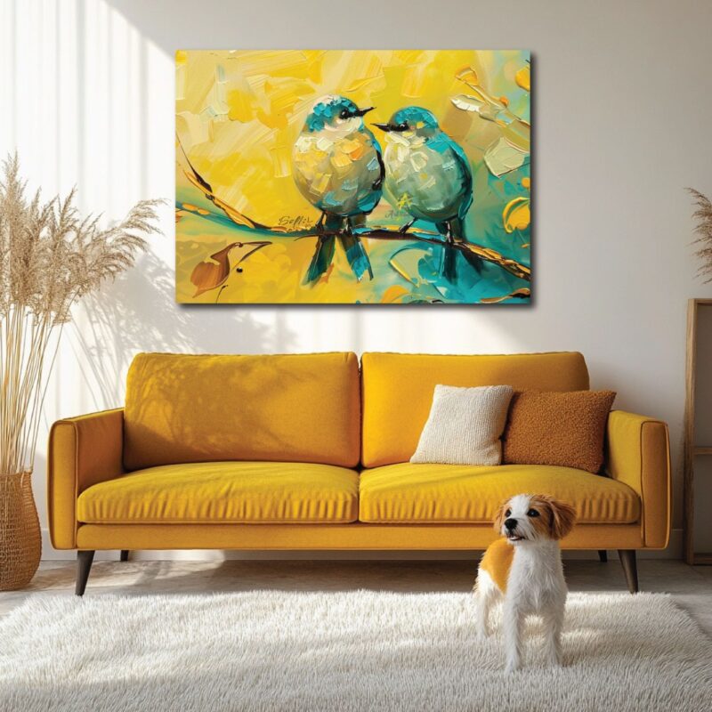 Two birds on a branch canvas.