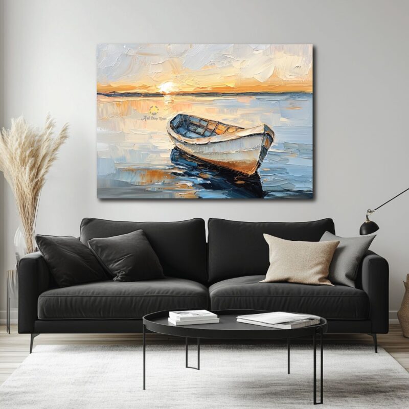 A still boat on a sunset